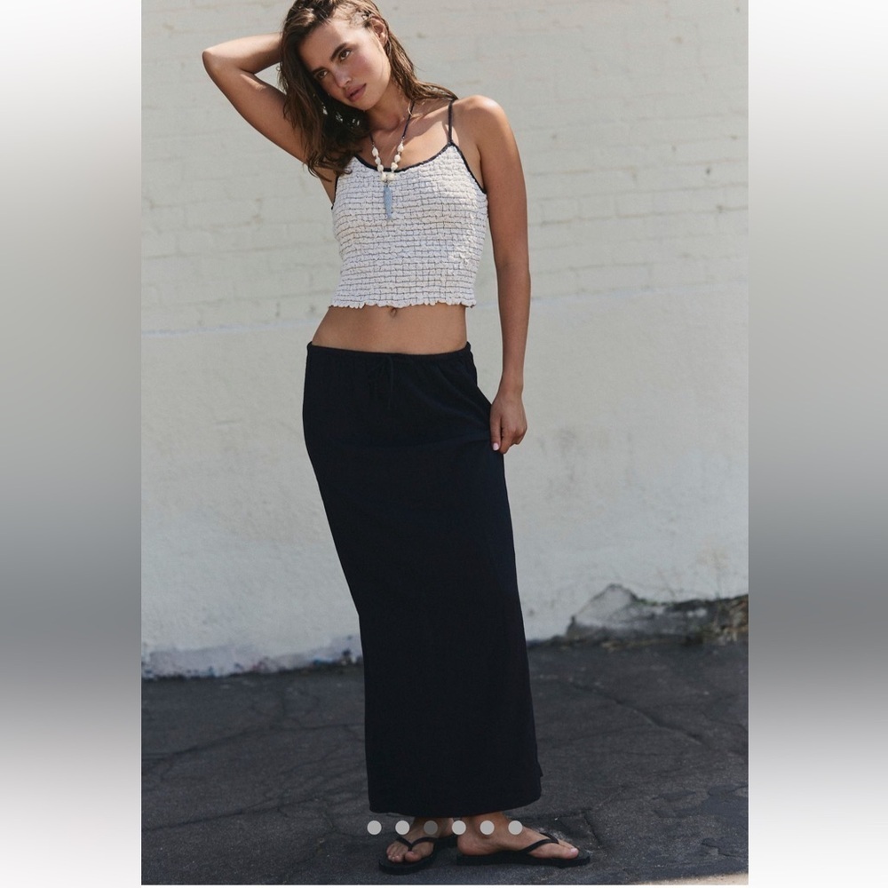Free People Free-Est Linen Skirt Set Size Medium Black White Two Piece Set - Picture 1 of 15